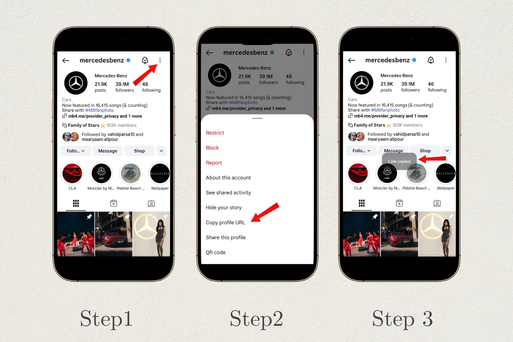 Step 1 - Copy Instagram Profile Link