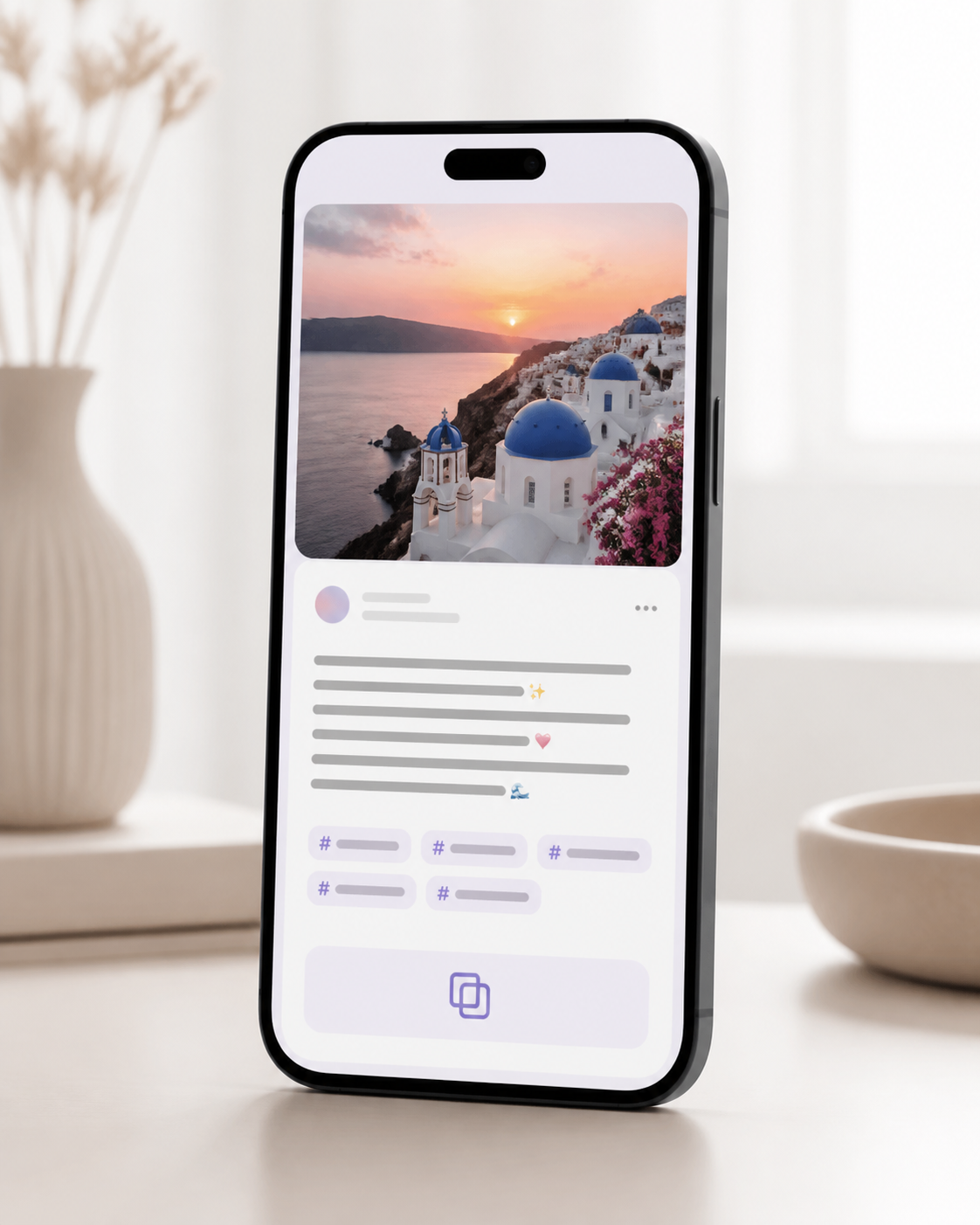 Smartphone displaying a social media post with a caption copy option
