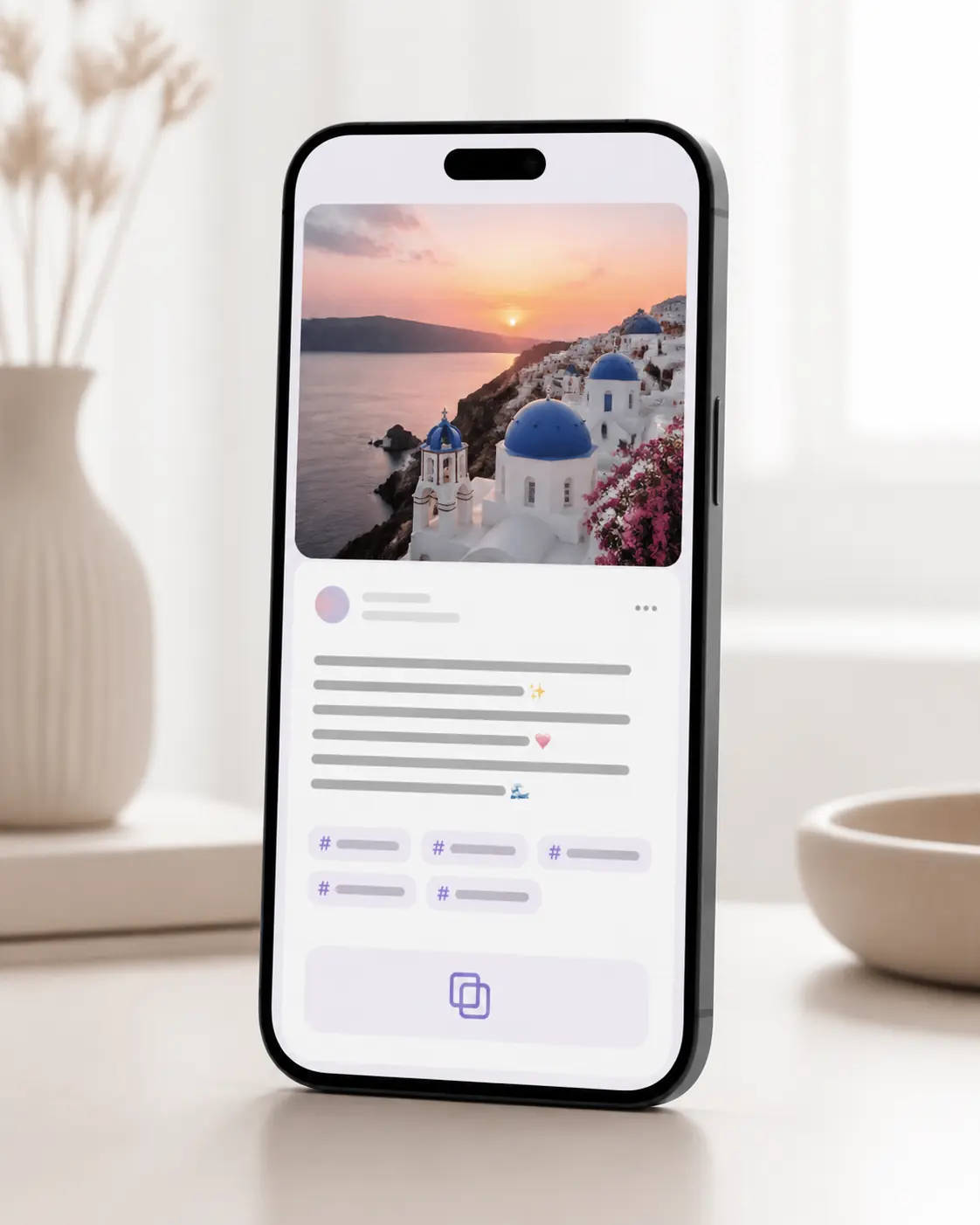 Smartphone displaying a social media post with a caption copy option